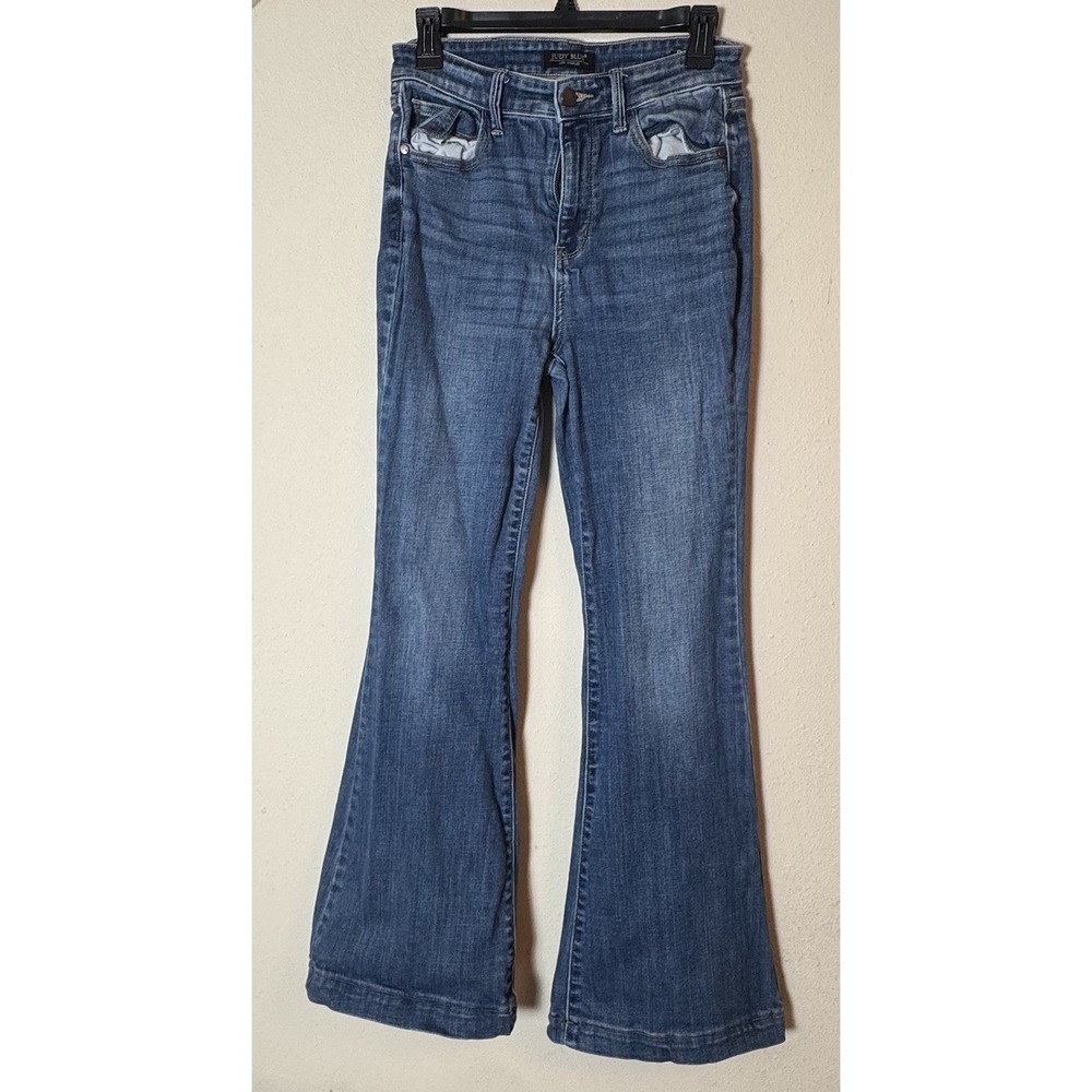 Judy Blue Flare Jeans Womens 5 27 Blue Stretch Mid Rise Boho Retro